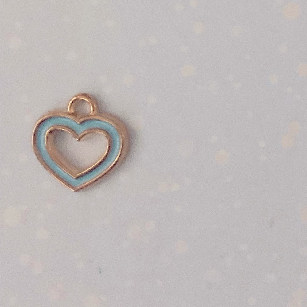 Light Teal Heart Hollow Outline Enamel Golden Metal Charm